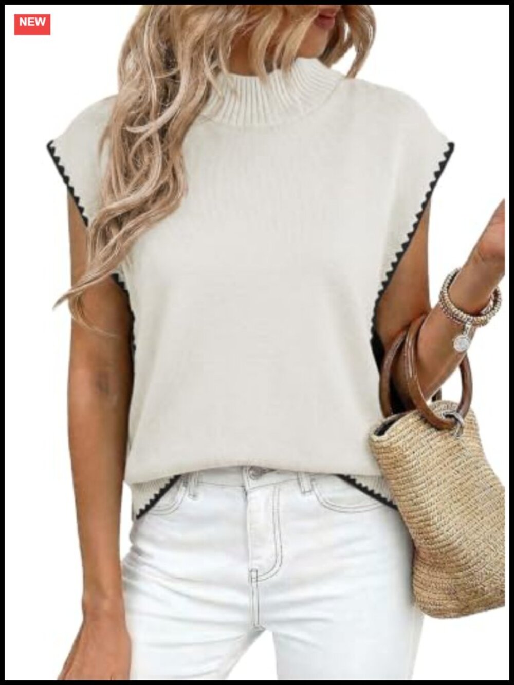 Sleeveless Turtleneck Sweater Vest Mock Neck Knit Pullover Cap Sleeve